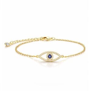 18kGold Plated Stainless Steel Waterproof Evil Eye Bracelet with Blue Center